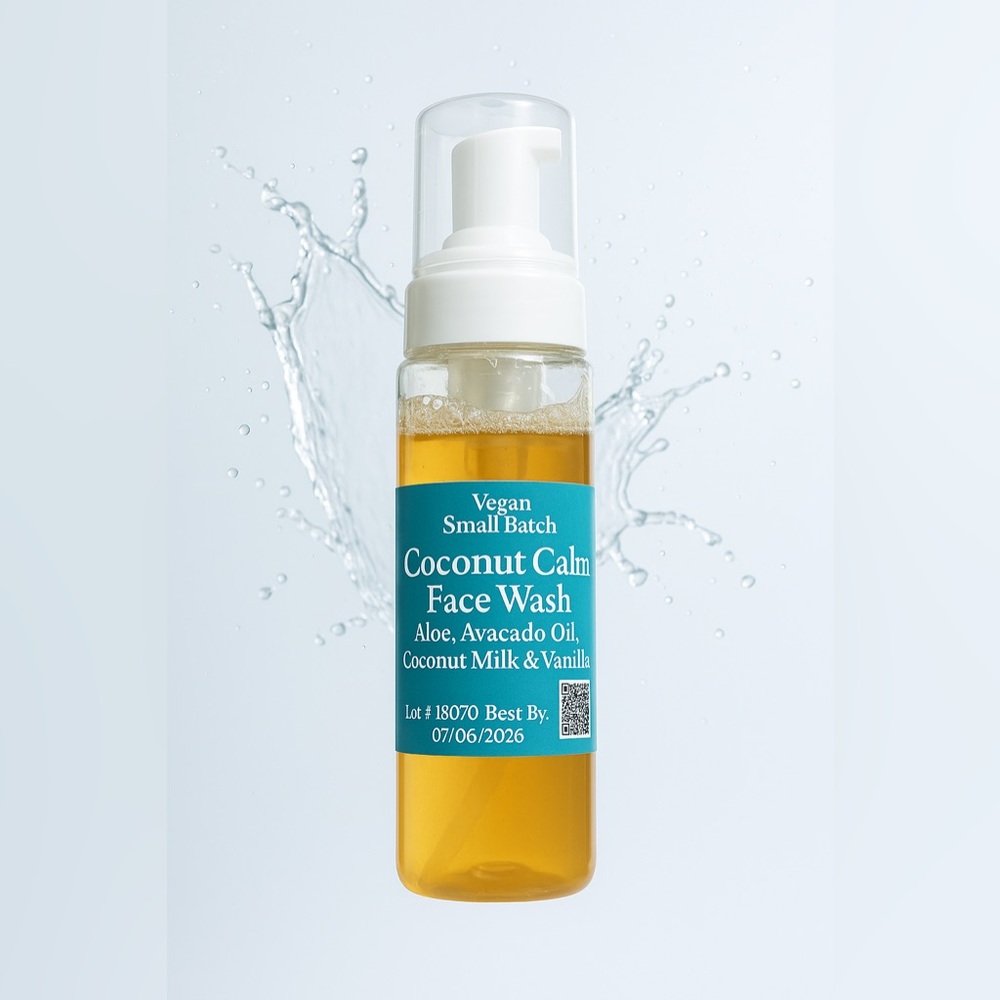 Coconut Calm Face Wash Aloe & Coconut Milk Vegan Handmade Skincare 8oz Foam Pump